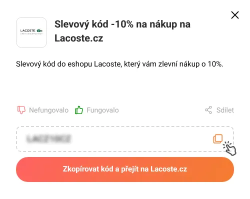 Návod jak zkopírovat promo kód Lacoste.cz