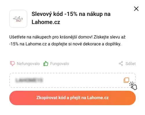 Návod jak zkopírovat slevový kód Lahome.cz