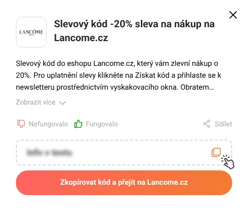 Návod jak zkopírovat slevový kód Lancome.cz