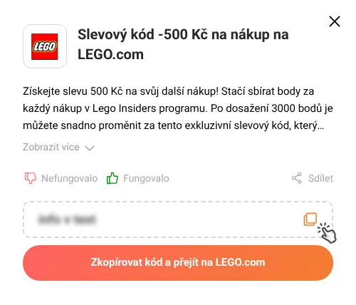 Návod jak zkopírovat slevový kód LEGO.com
