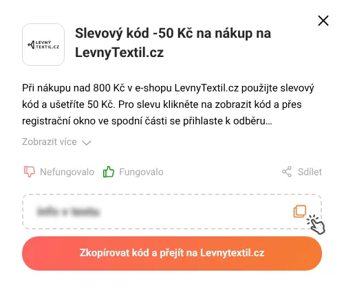 Návod jak zkopírovat slevový kupón Levnytextil.cz