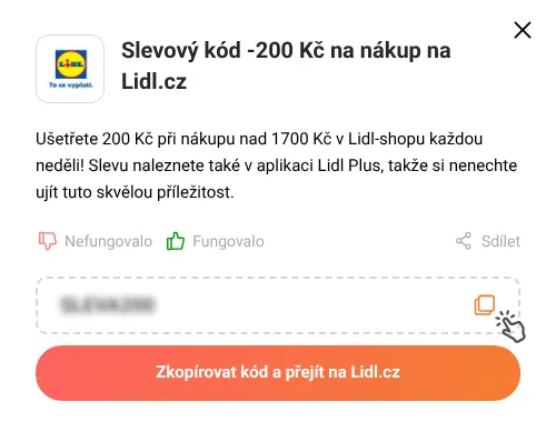 Návod jak zkopírovat slevový kód Lidl.cz