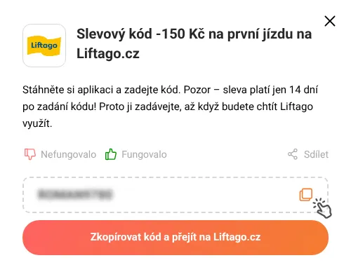 Návod jak zkopírovat slevový kód Liftago.cz