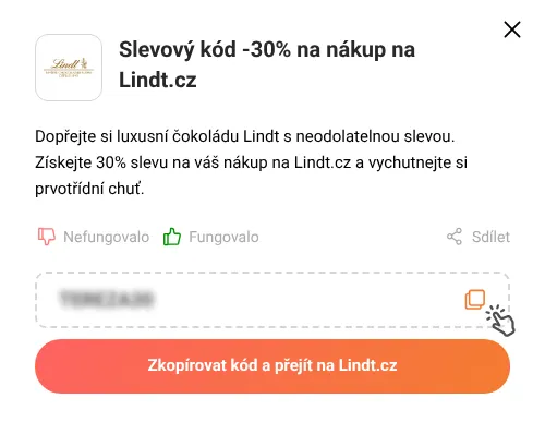 Návod jak zkopírovat slevový kód Lindt.cz