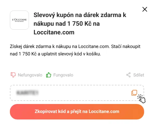 Návod jak zkopírovat slevový kód Loccitane.com