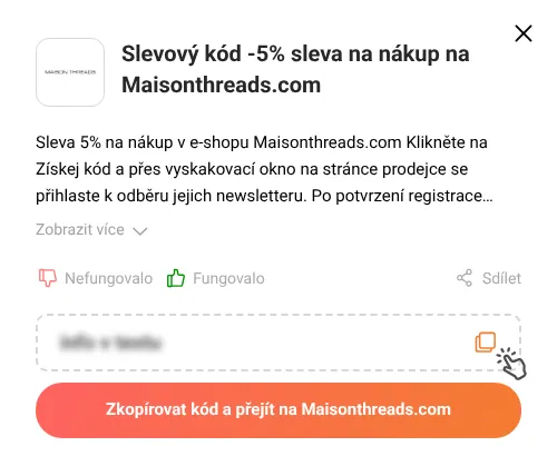 Návod jak zkopírovat slevový kód Maisonthreads.com