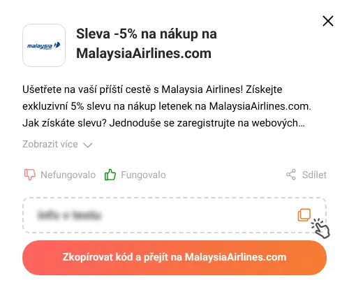 Návod jak zkopírovat slevový kód MalaysiaAirlines.com