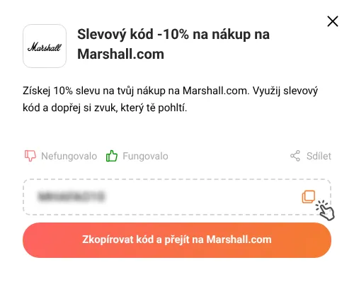Návod jak zkopírovat slevový kód Marshall.com
