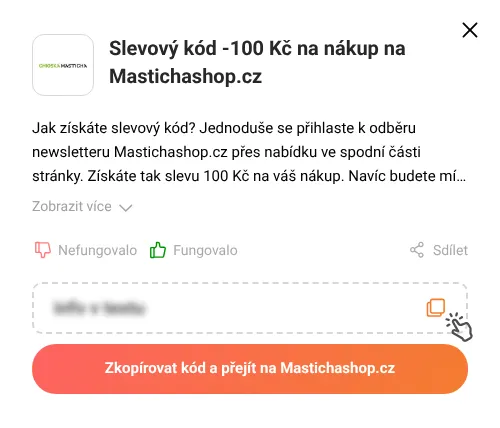 Návod jak zkopírovat slevový kupón Mastichashop.cz