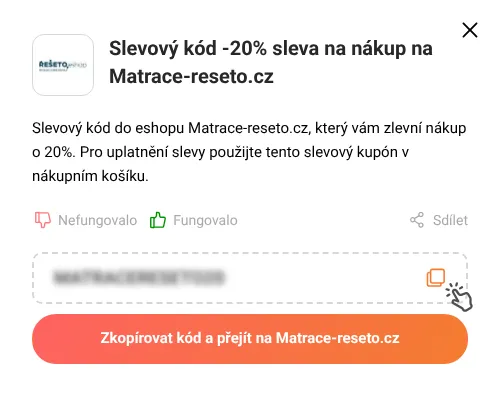 Návod jak zkopírovat slevový kupón Matrace-reseto.cz
