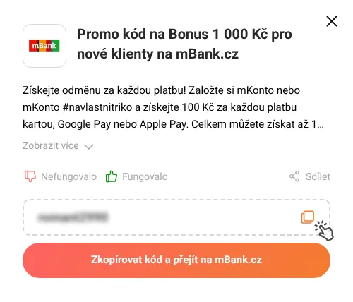 Návod jak zkopírovat promo kód mBank.cz