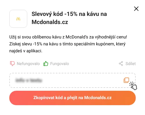 Návod jak zkopírovat slevový kód Mcdonalds.cz