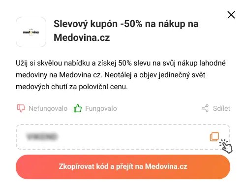 Návod jak zkopírovat slevový kód Medovina.cz