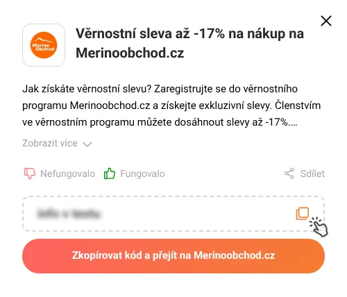 Návod jak zkopírovat slevový kód Merinoobchod.cz
