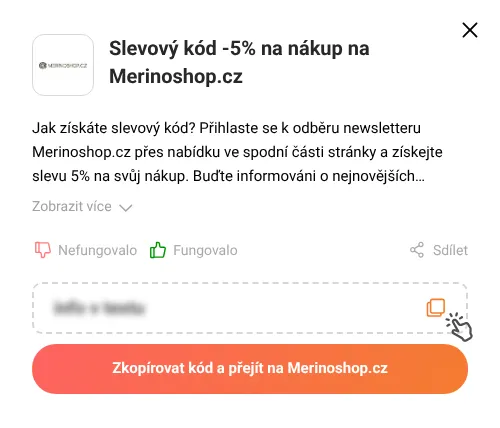 Návod jak zkopírovat slevový kód Merinoshop.cz