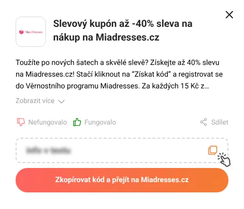 Návod jak zkopírovat slevový kupón Miadresses.cz