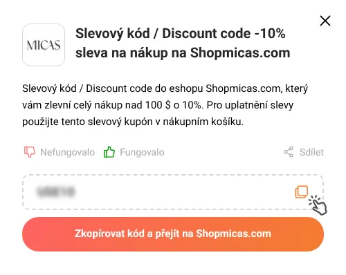 Návod jak zkopírovat slevový kód Shopmicas.com