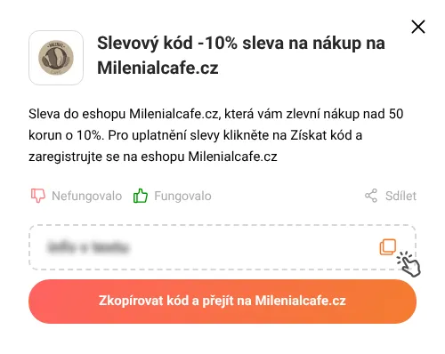 Návod jak zkopírovat slevový kód Milenialcafe.cz