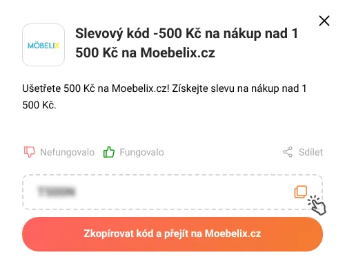 Návod jak zkopírovat slevový kód Moebelix.cz
