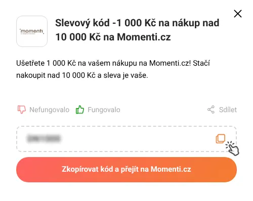 Návod jak zkopírovat slevový kód Momenti.cz