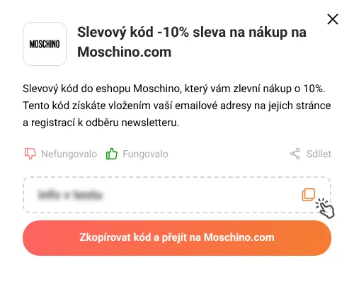 Návod jak zkopírovat slevový kód Moschino.com