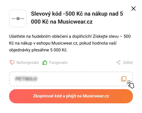 Návod jak zkopírovat slevový kód Musicwear.cz