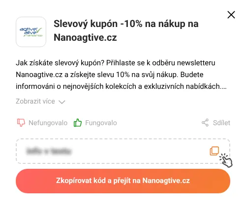 Návod jak zkopírovat slevový kupón Nanoagtive.cz