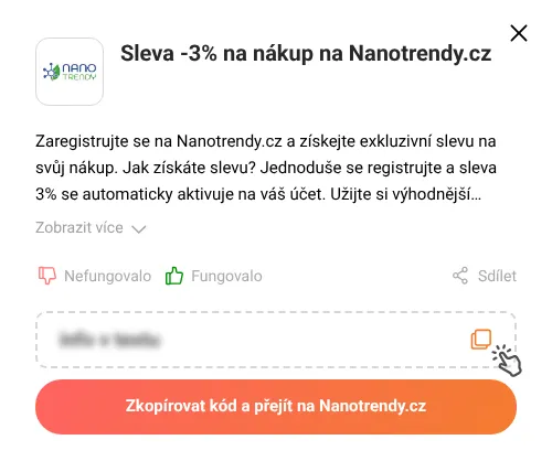 Návod jak zkopírovat slevový kupón Nanotrendy.cz