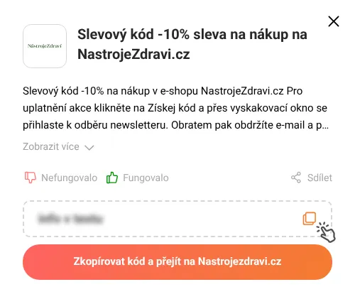 Návod jak zkopírovat slevový kód Nastrojezdravi.cz