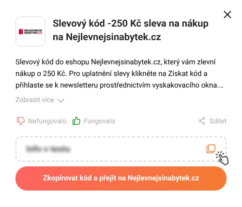 Návod jak zkopírovat slevový kód Nejlevnejsinabytek.cz