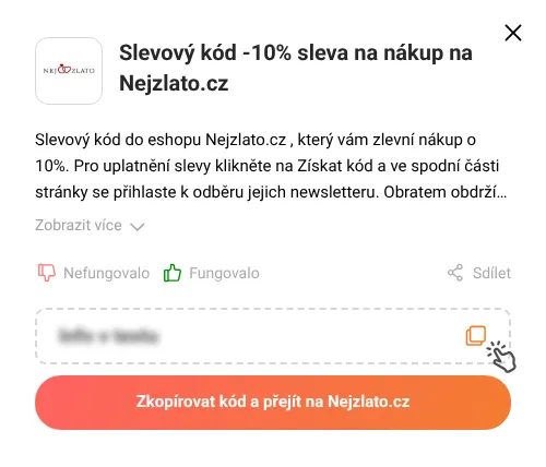Návod jak zkopírovat slevový kupón Nejzlato.cz