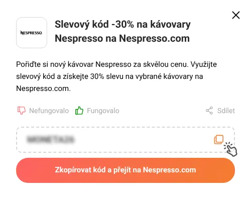 Návod jak zkopírovat slevový kód Nespresso.com