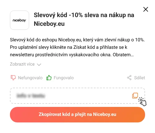Návod jak zkopírovat slevový kód Niceboy.eu