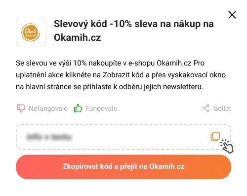 Návod jak zkopírovat slevový kód Okamih.cz