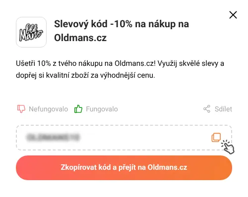 Návod jak zkopírovat slevový kód Oldmans.cz