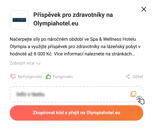Návod jak zkopírovat promo kód Olympiahotel.eu