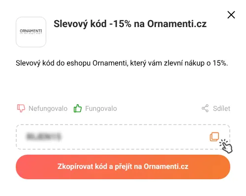 Návod jak zkopírovat slevový kód Ornamenti.cz