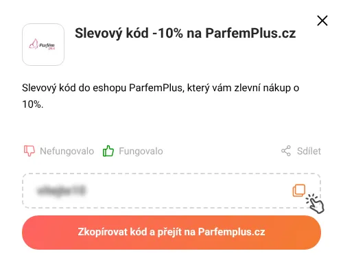 Návod jak zkopírovat slevový kód Parfemplus.cz
