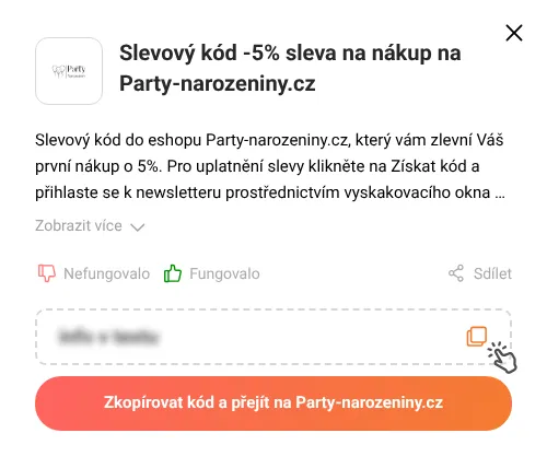 Návod jak zkopírovat slevový kupón Party-narozeniny.cz