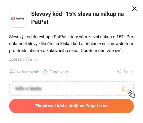 Návod jak zkopírovat slevový kód Patpat.com