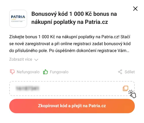 Návod jak zkopírovat promo kód Patria.cz