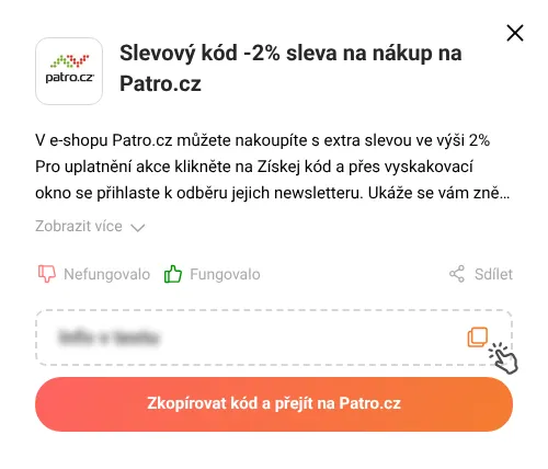 Návod jak zkopírovat slevový kód Patro.cz