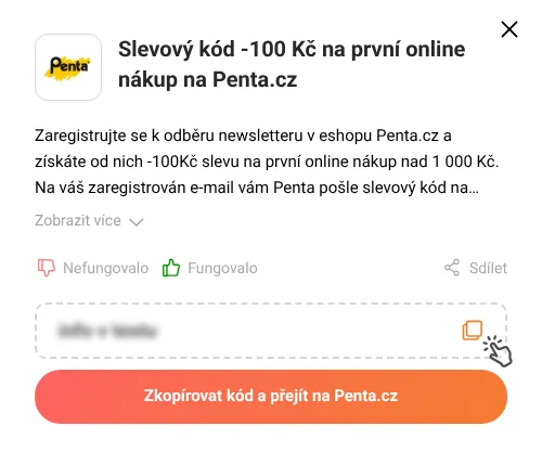 Návod jak zkopírovat slevový kód Penta.cz