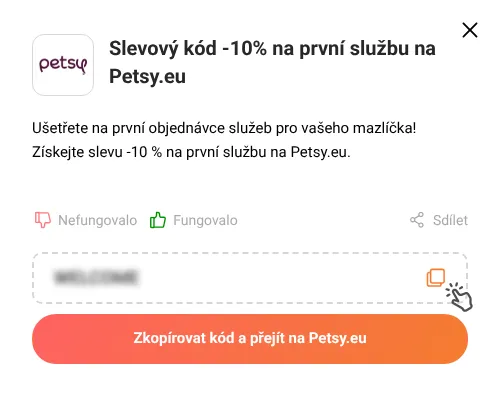 Návod jak zkopírovat slevový kód Petsy.eu
