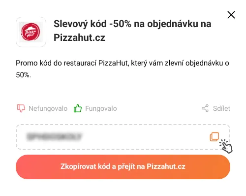 Návod jak zkopírovat slevový kód Pizzahut.cz