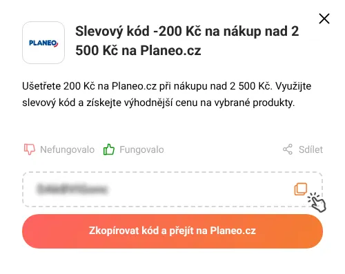 Návod jak zkopírovat slevový kód Planeo.cz