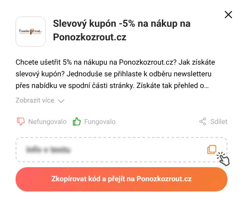 Návod jak zkopírovat slevový kupón Ponozkozrout.cz