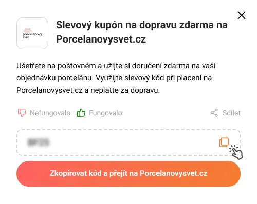 Návod jak zkopírovat slevový kód Porcelanovysvet.cz