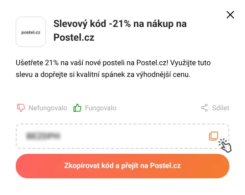 Návod jak zkopírovat slevový kód Postel.cz