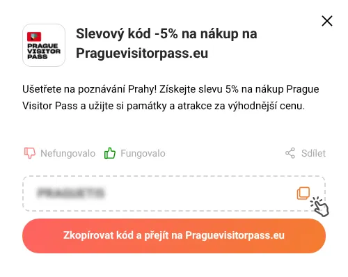 Návod jak zkopírovat slevový kód Praguevisitorpass.eu
